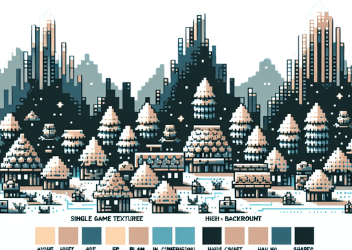 Create a minimal and stylized 8-bit pixelated background of an alien village made of pineapple-shaped huts, viewed from a distance so the buildings appear small and occupy a small lower part of the background. The sky should be light blue and occupy the majority of the image, with the huts constructed from various fruits and having primitive shapes. Use a softer color palette to ensure the background does not distract from the main game elements, capturing the essence of classic 8-bit era video games.
Single Game Texture. In-Game asset. 2d. Blank background. High contrast. No shadows.