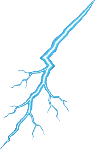 Светло голубая молния с обведением длинная. Как разряд.
In-Game asset.  2d.  High contrast.  No shadows