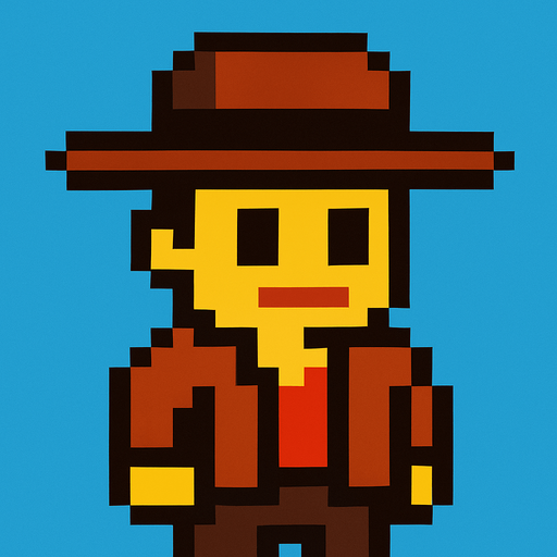 character with a hat, 2d, pixel,.
2d.  High contrast.  No shadows