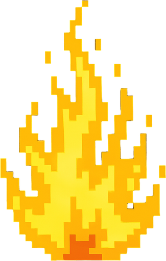 Fuego amarillo en pixel art.
In-Game asset.  2d.  High contrast.  No shadows