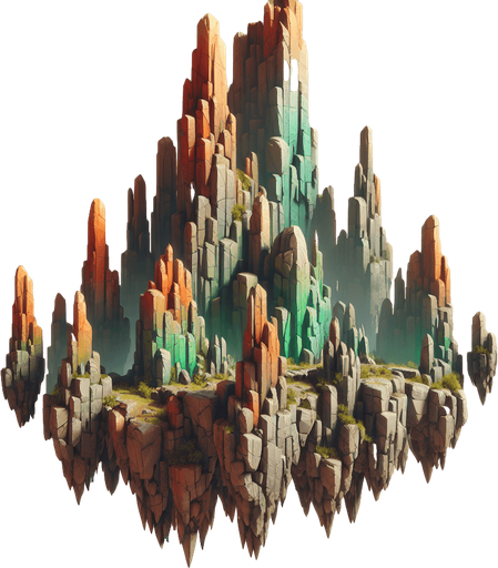 Taller stones green,brown,orange, HD, blur, light, sharp stones, floating Island, real 
background.
Single Game Texture. In-Game asset. 2d. Blank background. High contrast. No shadows.
