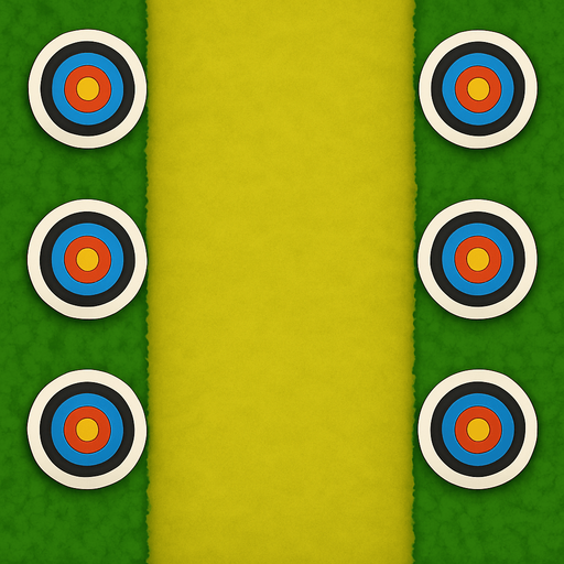 Haz el cesped del medio de un verde mas amarillo. añade dianas de tiro a las lados sobre los arbustos dos de cada lado.