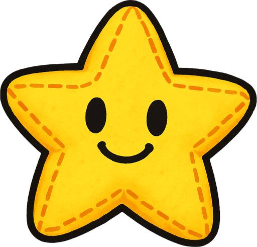 Yellow star plushie with a smile on it.
In-Game asset.  2d.  High contrast.  No shadows