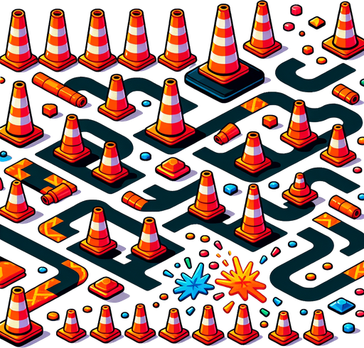 Neon orange cones (80px tall) in zigzag patterns

Behavior:

Knocked over with satisfying clatter sound

Perfect center-jump makes them explode into confetti

Pattern: Groups of 3-5 with varying spacing.
Single Game Texture.  In-Game asset.  2d.  Blank background.  High contrast.  No shadows