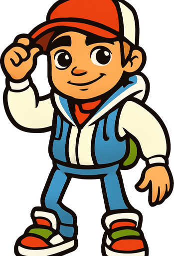 Jake from Subway surfers player.
In-Game asset.  2d.  High contrast.  No shadows