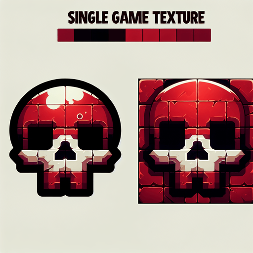tête de mort rouge.
Single Game Texture. In-Game asset. 2d. Blank background. High contrast. No shadows.