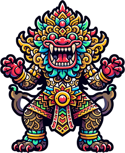 2d animation reog ponorogo monster.
Single Game Texture.  In-Game asset.  2d.  Blank background.  High contrast.  No shadows