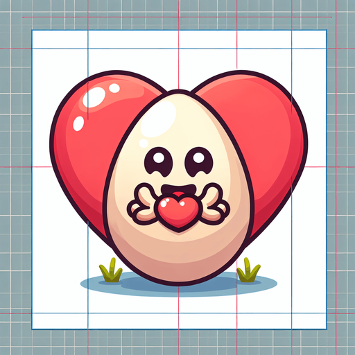 cartoon egg with big heart.
Single Game Texture. In-Game asset. 2d. Blank background. High contrast. No shadows.