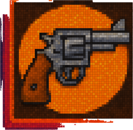 Agrega un círculo en el medio estilo retro con un arma, pixelart