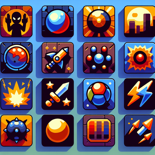 Power ups.
Single Game Texture. In-Game asset. 2d. Blank background. High contrast. No shadows.
