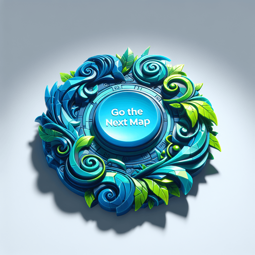 blue and green button with "GO TO THE NEXT MAP" text..
Single Game Texture. In-Game asset. 2d. Blank background. High contrast. No shadows.