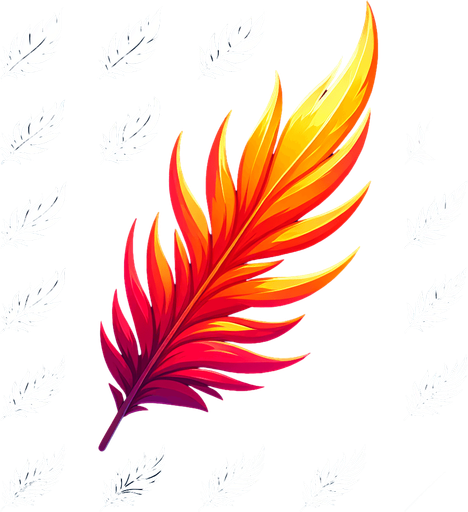 A sprite sheet of Phoenix feathers. Single feather..
Single Game Texture. In-Game asset. 2d. Blank background. High contrast. No shadows.