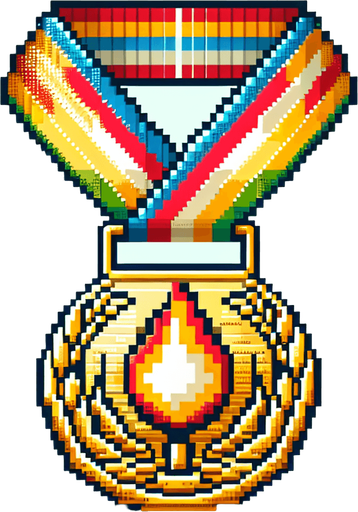 gold athletics medal with ribbon.
retro gaming style
