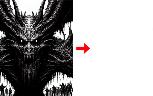 scary demon staring.
Single Game Texture. In-Game asset. 2d. Blank background. High contrast. No shadows.