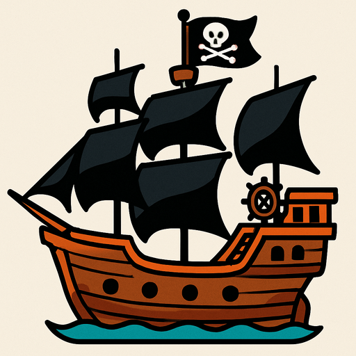 pirate ship.
In-Game asset.  2d.  High contrast.  No shadows
