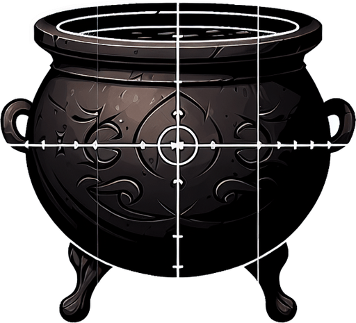 witch's cauldron.
Single Game Texture. In-Game asset. 2d. Blank background. High contrast. No shadows.