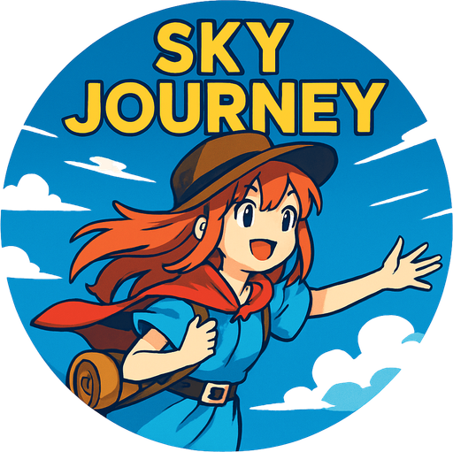Round shape of song cover of anime style with Sky Journey theme.
In-Game asset.  2d.  High contrast.  No shadows