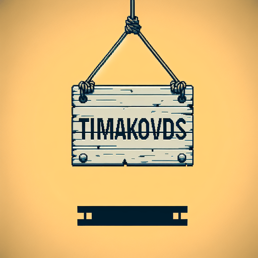 вывеска на двух ниточках с надписью: TImakovDS.
Single Game Texture. In-Game asset. 2d. Blank background. High contrast. No shadows.