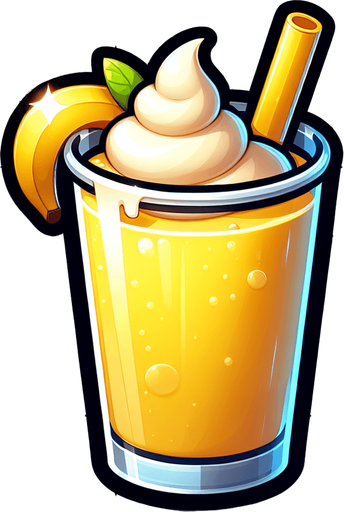 A nice glass of banana milkshake.
Single Game Texture. In-Game asset. 2d. Blank background. High contrast. No shadows.