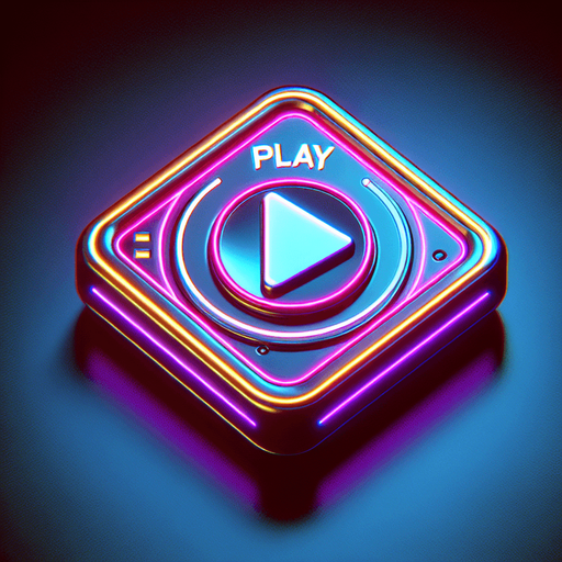 A big button that say Play to start playing a game. Use neon cyberpunk style..
Single Game Texture. In-Game asset. 2d. Blank background. High contrast. No shadows.