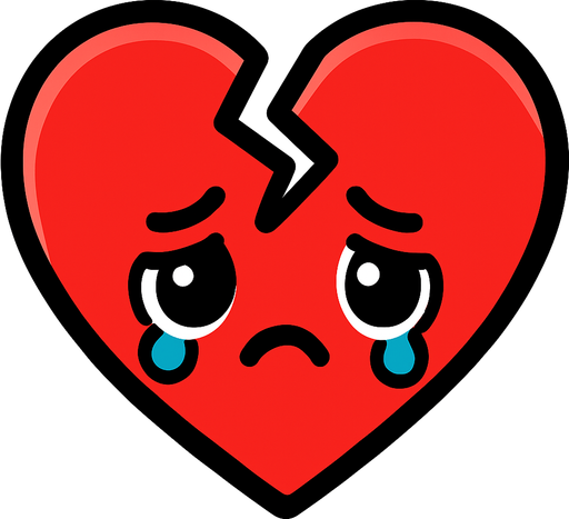 Un corazón roto triste 
cute.
In-Game asset.  2d.  High contrast.  No shadows