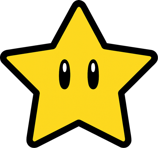 Star mario grafics no background.
In-Game asset.  2d.  High contrast.  No shadows