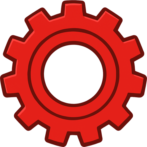 red gear top view tranparent.
In-Game asset.  2d.  High contrast.  No shadows