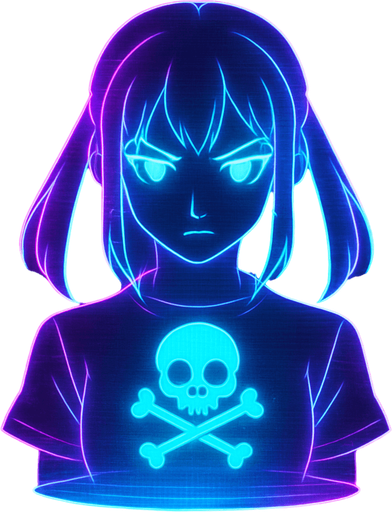 neon cyberpunk anime 3d hologram glowing projection poison symbol flat head on