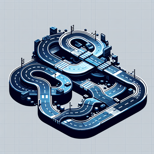 A road going left turn right turn speed pump & obstacle.
Single Game Texture.  In-Game asset.  Blank background.  High contrast.  No shadows