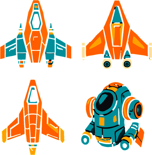 spaceships.
In-Game asset.  2d.  High contrast.  No shadows