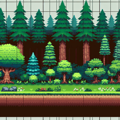 8 bit forrest.
Single Game Texture. In-Game asset. 2d. Blank background. High contrast. No shadows.