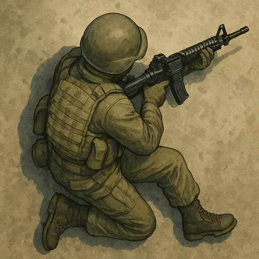 Army Soldier with gun. Topview.