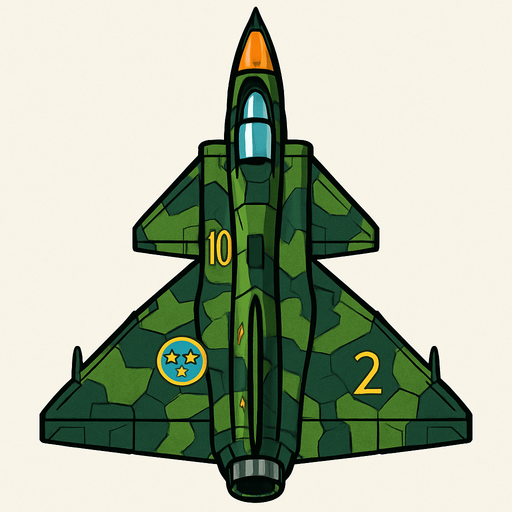 A Saab 37 Viggen fighter jet.
In-Game asset.  2d.  High contrast.  No shadows. Top down view