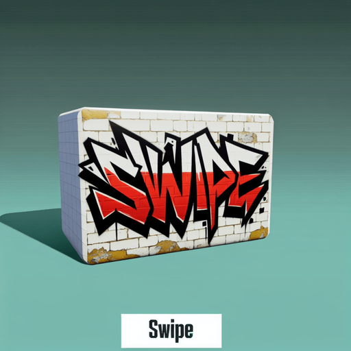 граффити слово Swipe.
Single Game Texture. In-Game asset. 2d. Blank background. High contrast. No shadows.