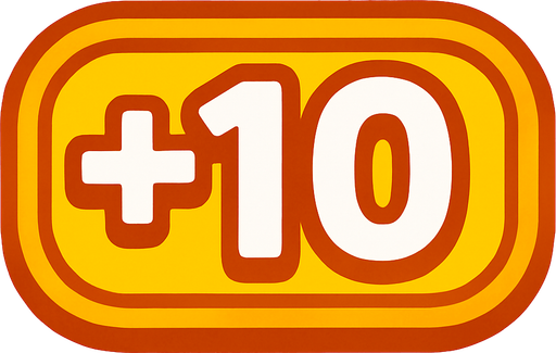 A score display written +10 on it.
In-Game asset.  2d.  High contrast.  No shadows
