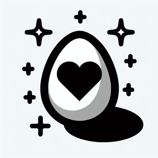 cartoon egg with big heart.
Single Game Texture. In-Game asset. 2d. Blank background. High contrast. No shadows.