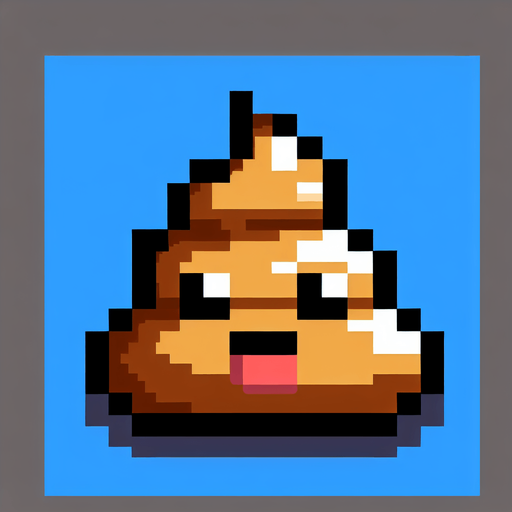 8-bit. cartoon. poop. turd. in game assset. Single Game Texture. In-Game asset. 2d. Blank background. High contrast. No shadows.