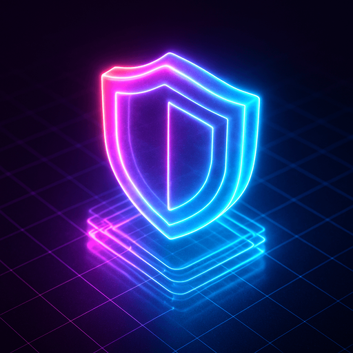 down Isometric neon cyberpunk shield symbol hologram glow 3d