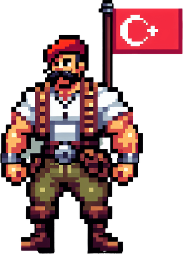 osmali askeri coook guclu bir turk 2d pixelart.
Single Game Texture.  In-Game asset.  2d.  Blank background.  High contrast.  No shadows