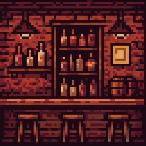 Rustic bar background.
In-Game asset.  2d.  High contrast.  No shadows. Pixelart