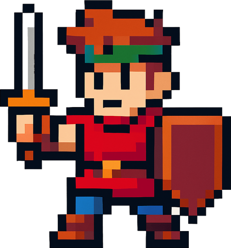 pixel art
Hero.
In-Game asset.  2d.  High contrast.  No shadows