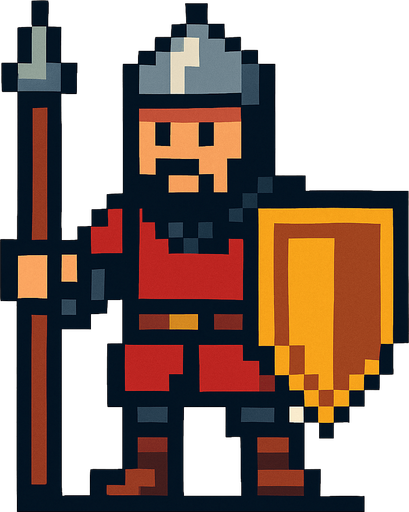 orta çağ pixel art asker.
In-Game asset.  2d.  High contrast.  No shadows