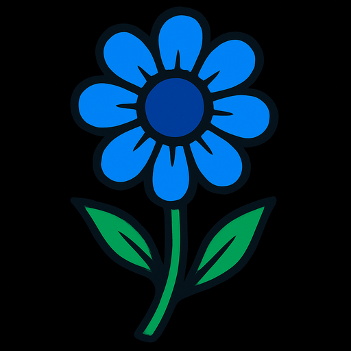 Blue flower with stem.
In-Game asset.  2d.  High contrast.  No shadows