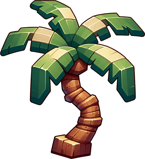 make an image of a cartoon palm tree branch seen from the side

Single Game Texture. In-Game asset. 2d. Blank background. High contrast. No shadows.