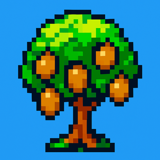 Kiwi tree 8bit.
In-Game asset.  2d.  High contrast.  No shadows