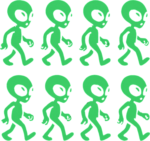 uzaylı hareket etsin animasyonlu olsun.
In-Game asset.  2d.  High contrast.  No shadows