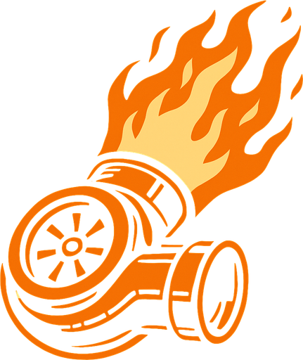 un propulsor turbo de carreras que expulse fuego con perspectiva hacia arriba
In-Game asset.  2d.  High contrast.  No shadows