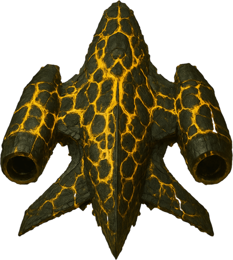 toxic yellow lava spaceship top view.