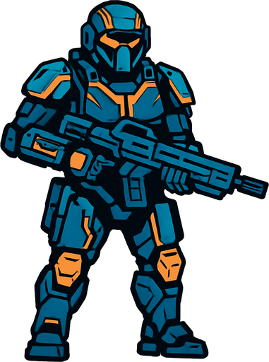technological soldier.
In-Game asset.  2d.  High contrast.  No shadows
