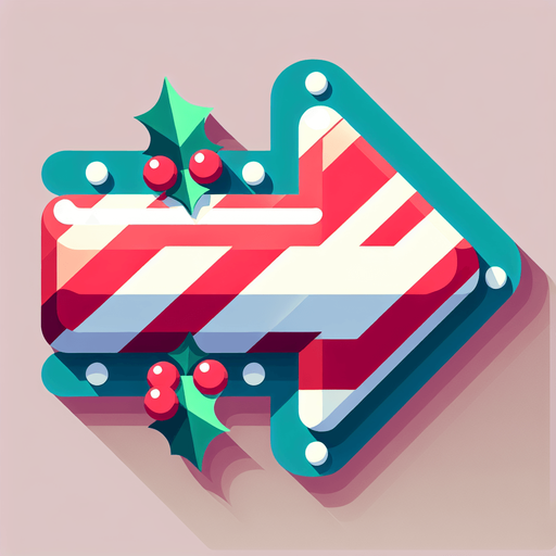 christmas inspired arrow pointing right, 2d flat.
Single Game Texture. In-Game asset. 2d. Blank background. High contrast. No shadows.